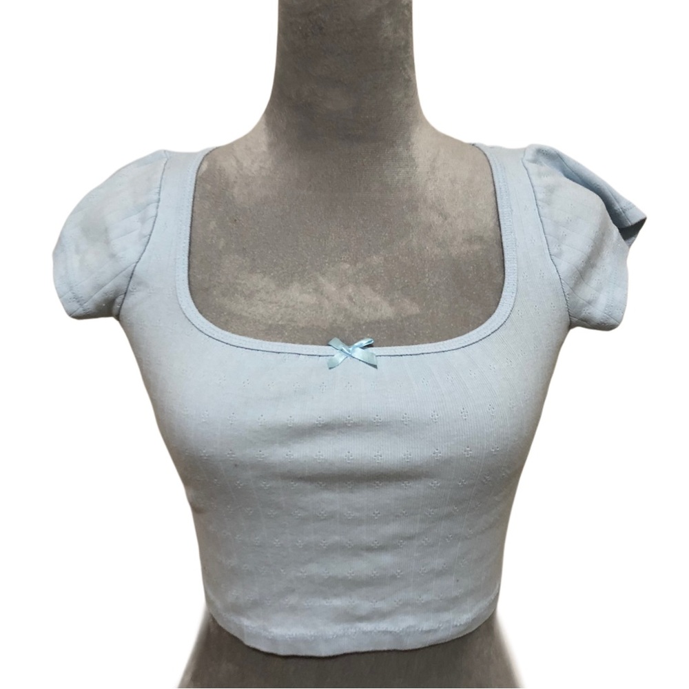 Gaze Light Blue Blouse with Bow Accent